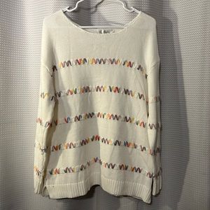 Christopher & Banks White Textured Long Sleeve Sweater w/Spring Color detail SzX
